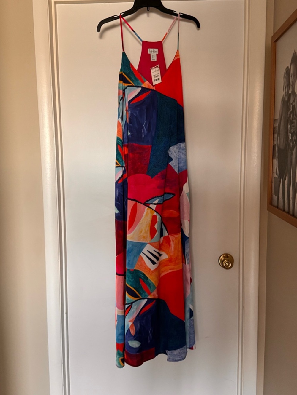 Nicole Miller Red & Multicolor Abstract Slip Maxi Dress